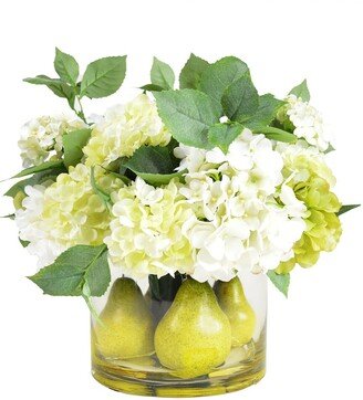 Creative Displays Assorted Hydrangeas, Pears & Acrylic Water In A Glass Round Vase