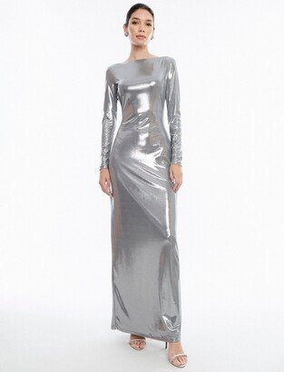 Sheridan Backless Metallic Column Gown