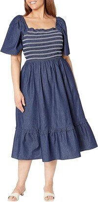 Plus Size Deana Smocked Dress (Dark Wash) Women's Dress