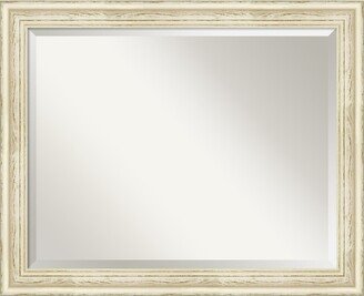 Beveled Wood Wall Mirror - Country White Wash Frame - Outer Size: 32 x 26 in