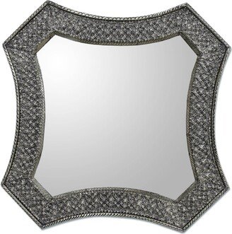 Handmade Antique Silver India Repousse Nickel Over Brass Wall Mirror, Stars