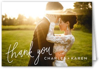 Wedding Thank You Cards: At Last Script Thank You Card, White, 3X5, Matte, Folded Smooth Cardstock