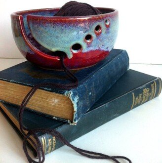 Burgundy Rustic Modern Ceramic Wheel Thrown Yarn Bowl - Made To Order