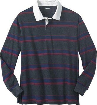 KingSize Men' Big & Tall Long-Sleeve Rugby Polo - Tall - 6XL, Heather Charcoal Stripe