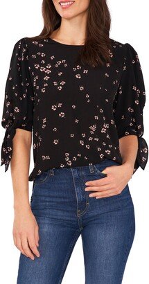 Floral Print Tie Sleeve Blouse