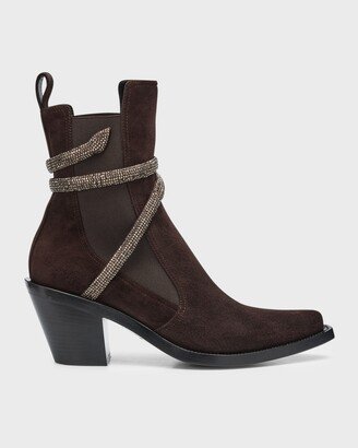 Suede Snake Western Chelsea Booties