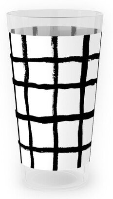 Outdoor Pint Glasses: Simple Grid - Classic - Black And White Outdoor Pint Glass, Black