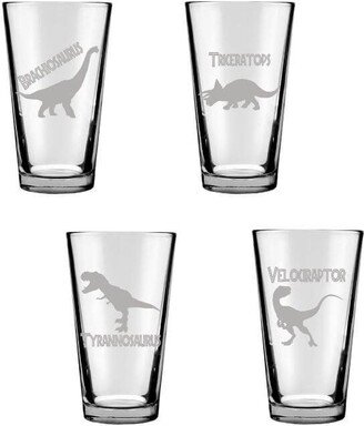 Jurassic Dinosaur Drinking Glass Set Of 4 Engraved 16Oz Beer Glass, Gift For Adults Birthday Paleontologist