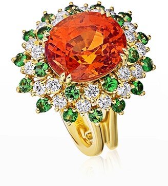 Alexander Laut 18k Spessatite Statement Ring with Diamonds and Tsavorite, Size 6.5