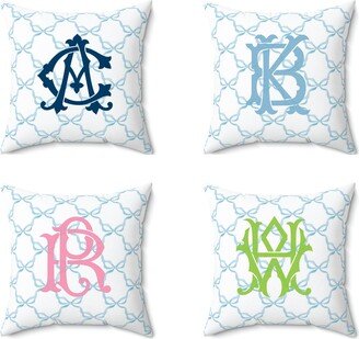 Watercolor Bows Preppy Pillow Cover Only -French Blue, Choose Monogram Color, Zip Closure - Insert Not Included Teen, Tween, Dorm Room