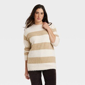 Women' Fuzzy Tunic Pullover Sweater - Univeral Thread™ Cream Striped XS