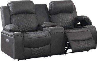 Seda 71 Inch Power Reclining Loveseat, Storage Console, Gray Faux Leather