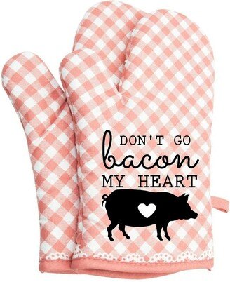 Don't Go Bacon My Heart Funny Oven Mitts Cute Pair Kitchen Potholders Gloves Cooking Baking Grilling Non Slip Cotton