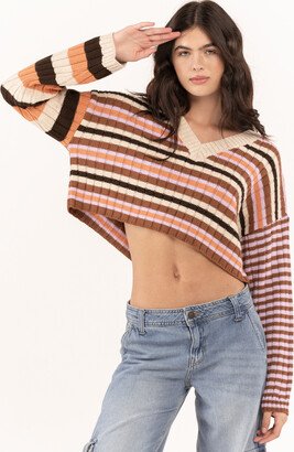 Womens V Neck Striped Sweater