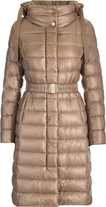 Quilted Hooded Drawstring Belted Down Coat-AA