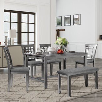 CTEX 6 Piece Wooden Dining Table set, Kitchen Table set with 4 Chairs and Bench ,Antique Graywash