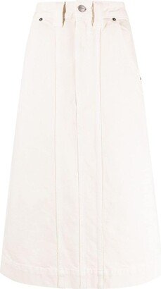 Pleat-Detailing Midi Denim Skirt