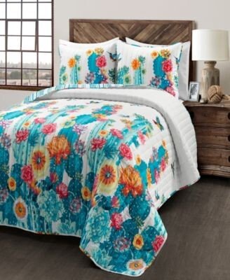 Southwest Vibrant Cactus Reversible Oversized 3 Piece Quilt Sets