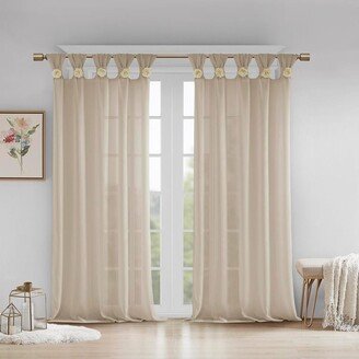 Gracie Mills 1-pc Embellished Cuff Tab Top Solid Window Panel Curtain, Linen - 50x95