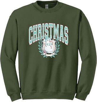 MAYATX Christmas Sweatshirt for Women Cheery and Stylish Look Womens Christmas Sweatshirt Merry Sweatshirt Military Green