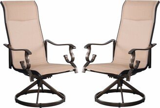 Pebble Lane Living Set of 2 Westin Swivel Rocking Sling Patio Dining Chairs- Bronze/Tan