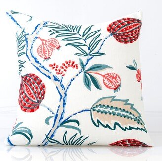 Floral Pillow Cover, Stroheim Fabric, Bengaluru in Ribbon Color Way, Coral & Green Accent Lumbar Cover