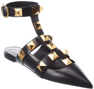 Roman Stud Leather Ankle Strap Flat-AA