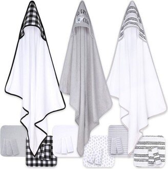 The Baby Hooded Towels and Washcloths Bath Set, 23-Piece, So Fresh, Black/White/Gray/Plaid