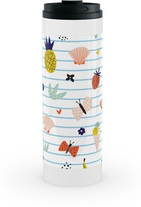 Travel Mugs: Summer Loving Stripe - Multi Stainless Mug, White, 16Oz, Multicolor