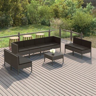 9 Piece Patio Lounge Set with Cushions Poly Rattan Gray-AA