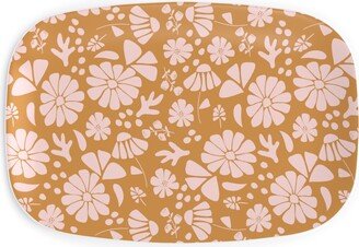 Serving Platters: Jungle Floral - Orange And Pink Serving Platter, Orange