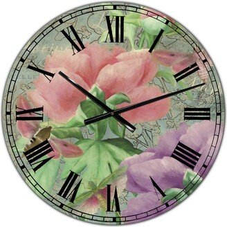 Designart Pink Peonies Large Cottage Wall Clock - 36