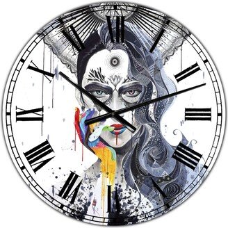 Designart Urban Lady with Rainbow Hand Oversized Modern Wall Clock - 36