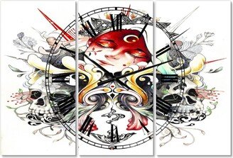 Designart Sleeping Girl On Blossoming Skulls Oversized Modern 3 Panels Wall Clock - 38