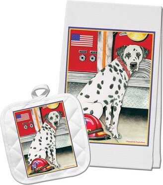 Dalmatian Patriotic Kitchen Dish Towel & Pot Holder Gift Set