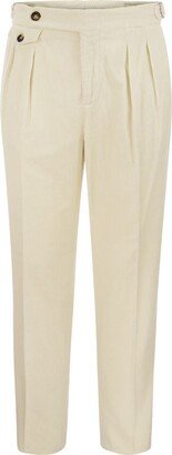 Tailor fit trousers with double pleats and ribbed velvet pulley