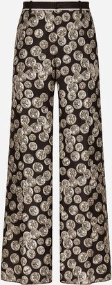 Coin print wide leg silk pants