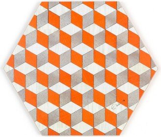 E. Inder Designs Set Of Four Placemats In Vibrant Orange White And Grey. Heat Proof Melamine Surface. Each Set Tied With Ribbon For Gifting.