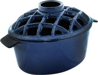 T-50-BL Enameled Cast Iron Indoor Wood Stove Fireplace Steamer Humidifier with Lattice Top, Blue