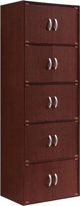 Hodedah Import Hodedah HID55 Heavy Duty 10 Door Floor Mount Enclosed Multipurpose Storage Bookcase Cabinet for Home and Office, Mahogany Wood Finish