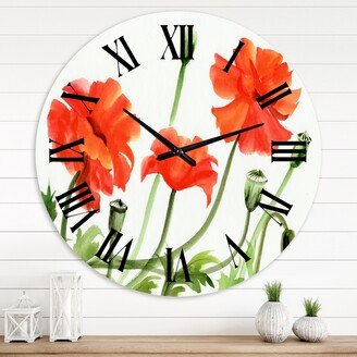 Designart 'Vintage Red Poppies III' Traditional wall clock