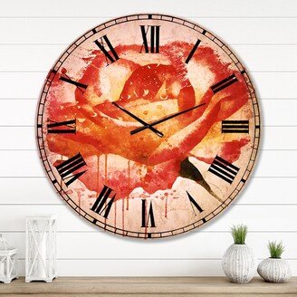 Designart 'Red Rose Hand drawn with Splashes' Floral Large Wall CLock