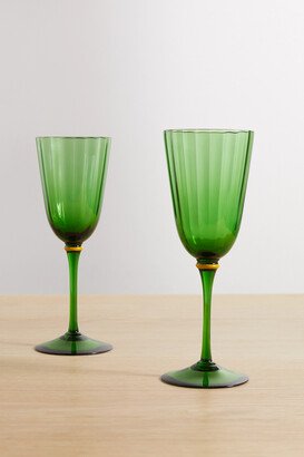 Set Of Two Murano Wine Glasses - Green