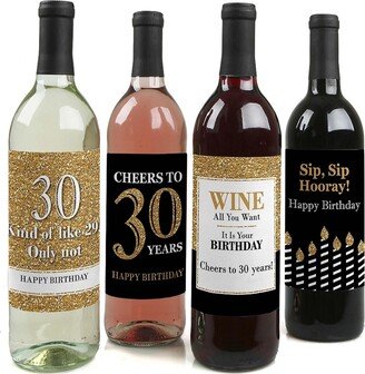 Big Dot Of Happiness Adult 30th Birthday - Party Gift - Wine Bottle Label Stickers - 4 Ct