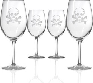 Skull and Cross Bones All Purpose Wine Glass 18Oz - Set Of 4 Glasses