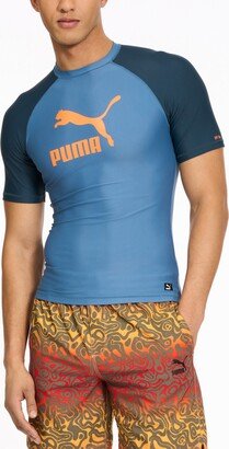 Men's Archive Performance-Fit Short-Sleeve Swim Shirt - Blue/Orange