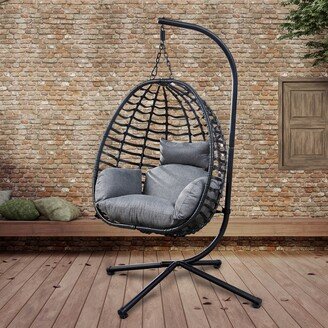 RASOO Outdoor Hanging Egg Chair with Stand and Cushion - Red Wicker-AB