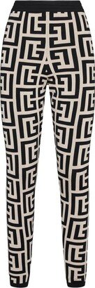 Monogram-Pattern Metallic Effect Stretched Leggings