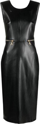 Patent-Finish Side-Zips Midi Dress