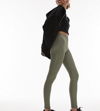 Topshop Petite skinny rib legging in khaki